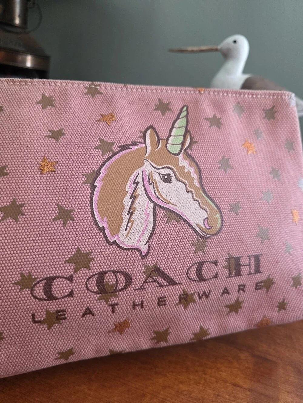 Coach 25617 Uni Turnlock Pouch 26 Unicorn Printed Pink Canvas Bag
